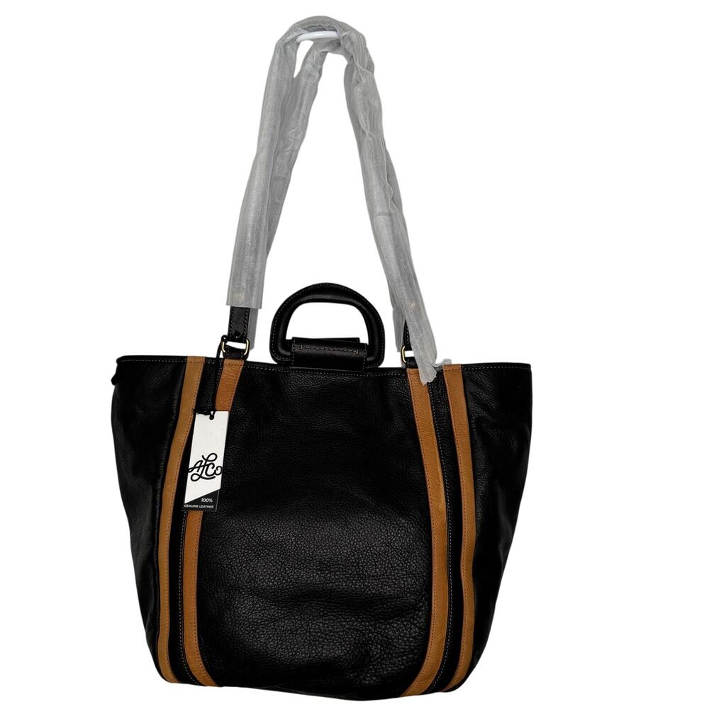 American Leather Co Spruce Convertible Leather Tote Black Cafe Latte NWT